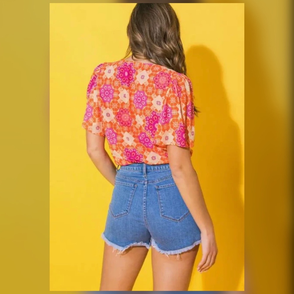 Orange & Pink Print Bodysuit - Picture 5 of 7